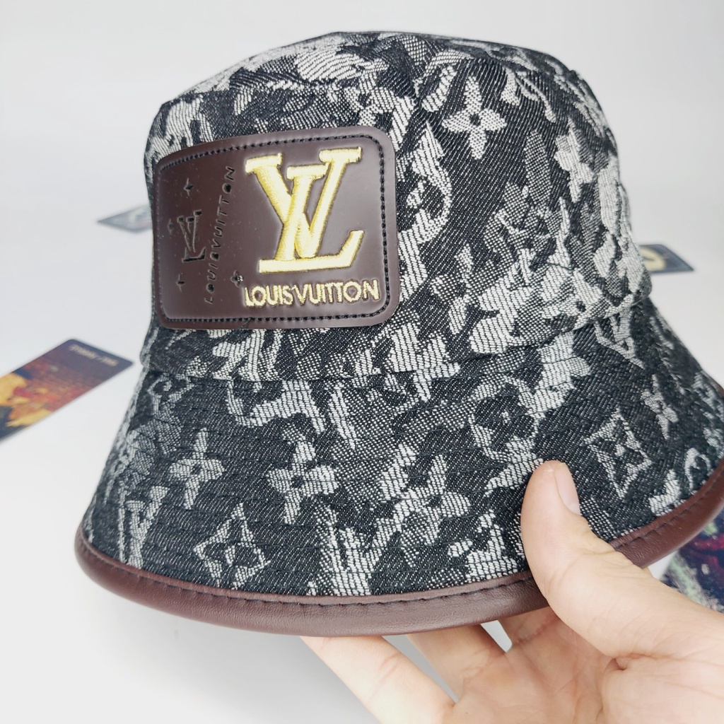 Nón vành tròn , Mũ bucket LV logo da thêu nổi màu quát loang nhiều màu cực đẹp