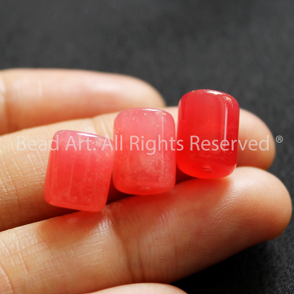 [1 Hạt/3 Hạt/5 Hạt] 10x8MM Đá Phong Thuỷ Dạng Lu Thống Màu Đỏ Hồng (Cherry Red Jade), Hoả, Thổ, Chuỗi Hạt S44 - Bead Art