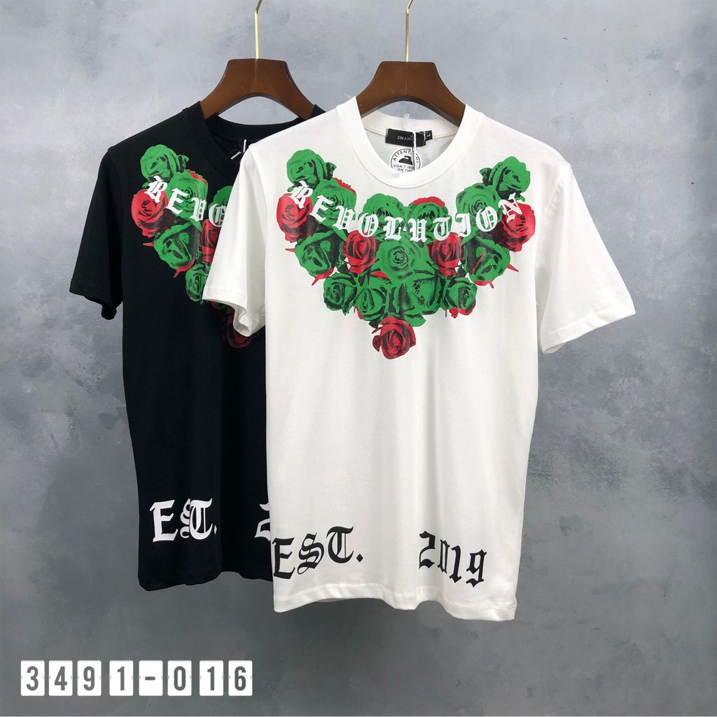 Áo thun nam MIKENCO, 2M hoa hồng xanh in 2 mặt, áo phông nam basic, unisex, tay lỡ cotton from rộng
