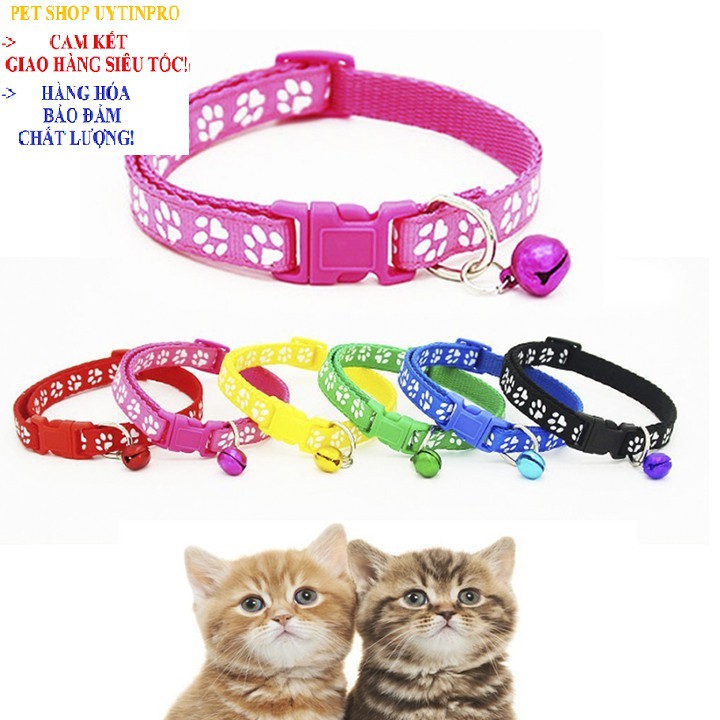 VÒNG CỔ LỤC LẠC CHO PET THÚ CƯNG CHÓ MÈO Dưới 5kg In hình bàn chân Chất liệu dù - Pet shop Uytinpro
