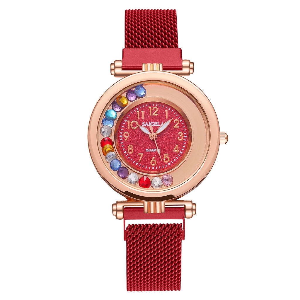 Đồng Hồ Nữ Dây Da Mặt Tròn Đính Đá Thời Trang Xinh Xắn