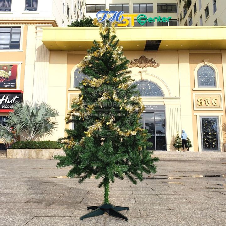 Cây thông noel 1m8 trang trí giáng sinh tặng kèm ngôi sao đỉnh, dây kim tuyến và dây đèn led trang trí nhà cửa