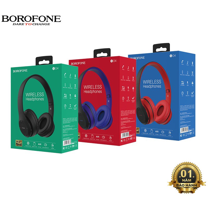 Tai nghe chụp tai Bluetooth Borofone BO4 headphone không dây, nghe nhạc 5 tiếng, hỗ trợ khe thẻ nhớ
