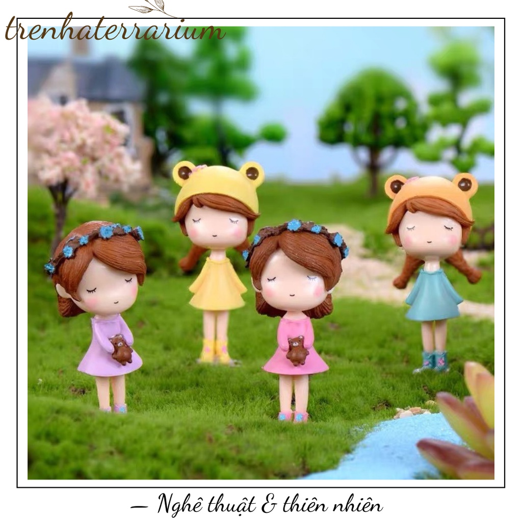 Tiểu cảnh cô gái bán hoa terrarium trang trí sen đá