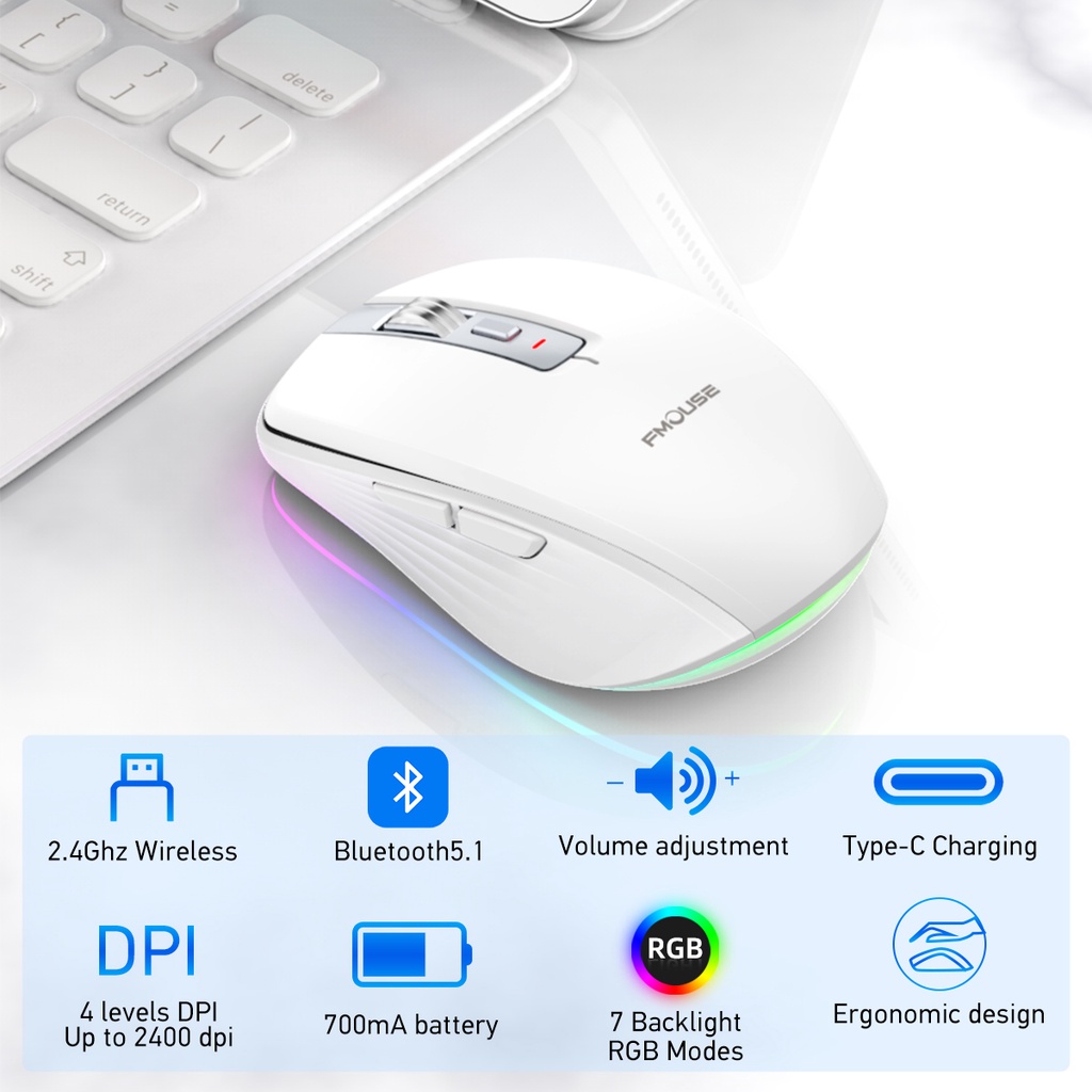CHUỘT BLUETOOTH WIRELESS FMOUSE M303 THỜI TRANG - CHỐNG ỒN - PIN SẠC