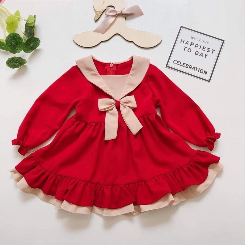 Váy đầm công chúa babydoll đỏ cổ hải quan cho bé gái 0,1,2,3,4,5,6,7,8 tuổi từ 6-32kg diện Lễ Tết, đi chơi - Riokids TT1