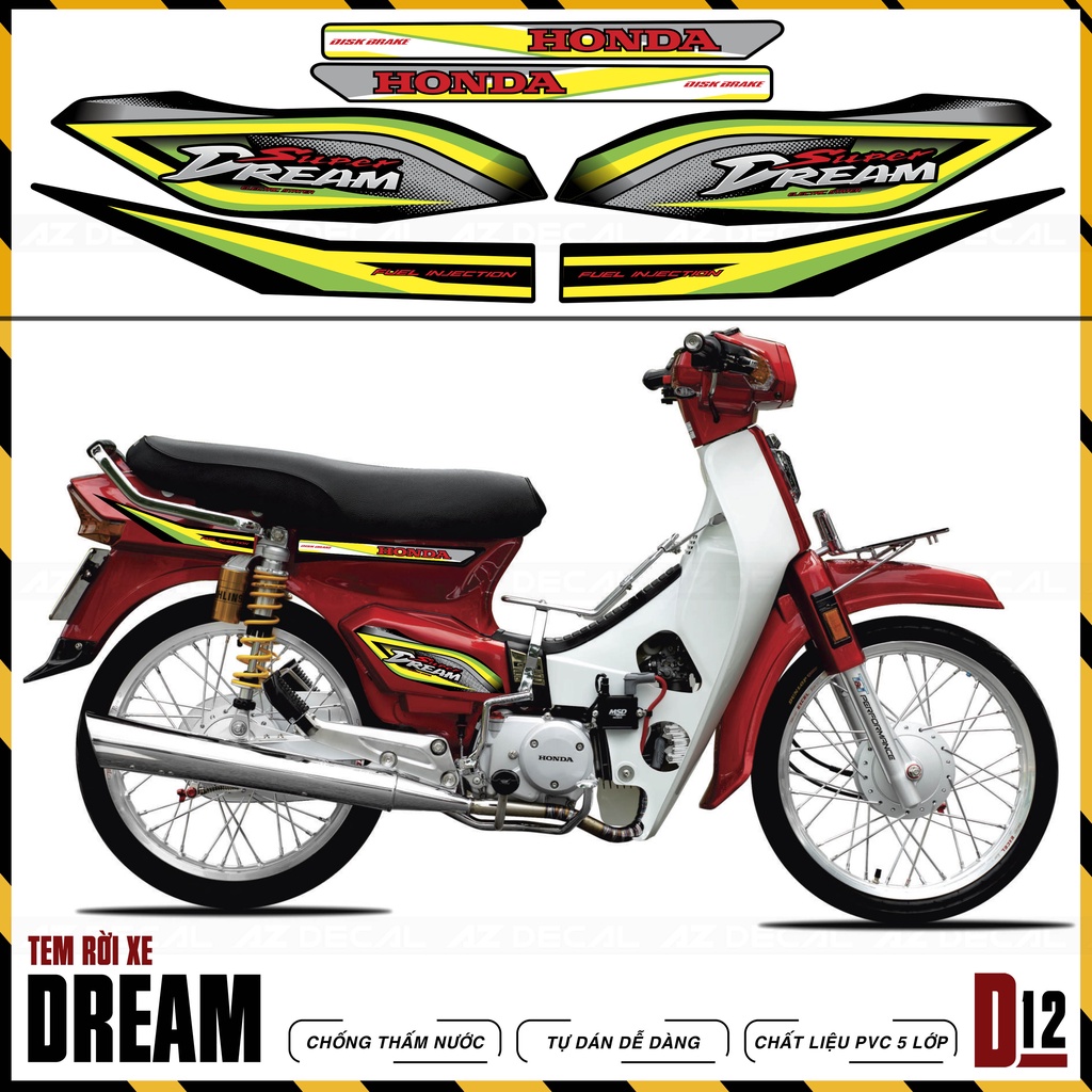 Tem Rời Thiết Kế Chữ Super Dream Dành Cho Xe Dream Thái &amp; Việt | D12 | Decal Chế Dream 110 100 Chống Nước, Chống Bay Màu