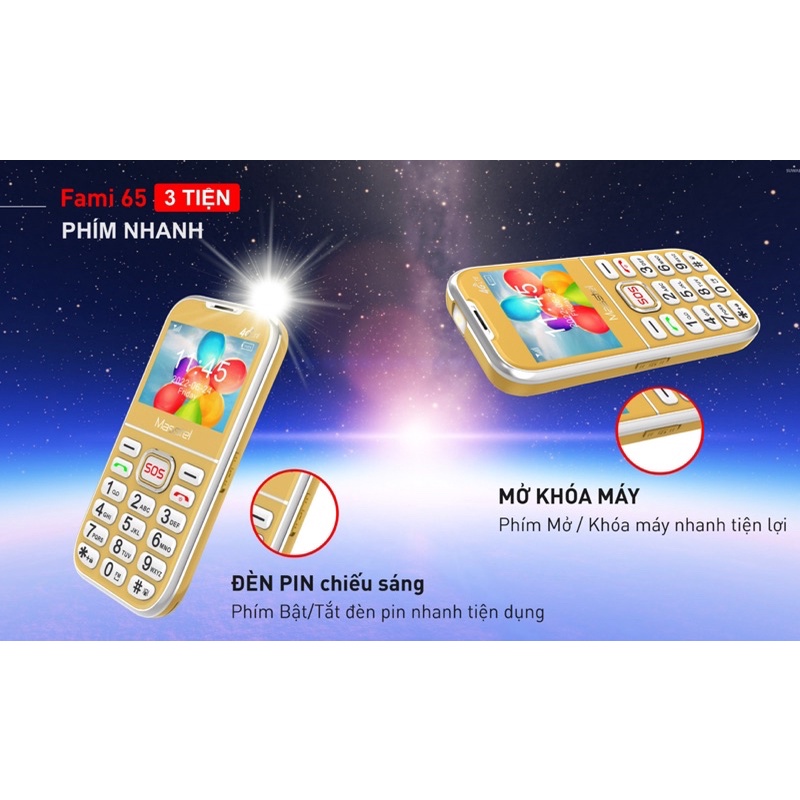 Điện thoại dành cho người già Masstel Fami 65 4G  loa to chữ to - hàng chính hãng, full hộp , New 100%