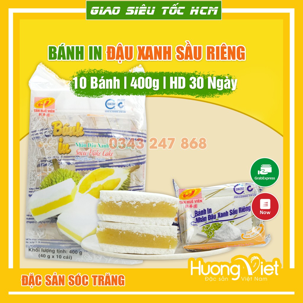 Bánh in đậu xanh sầu riêng Tân Huê Viên túi 10 bánh 400g