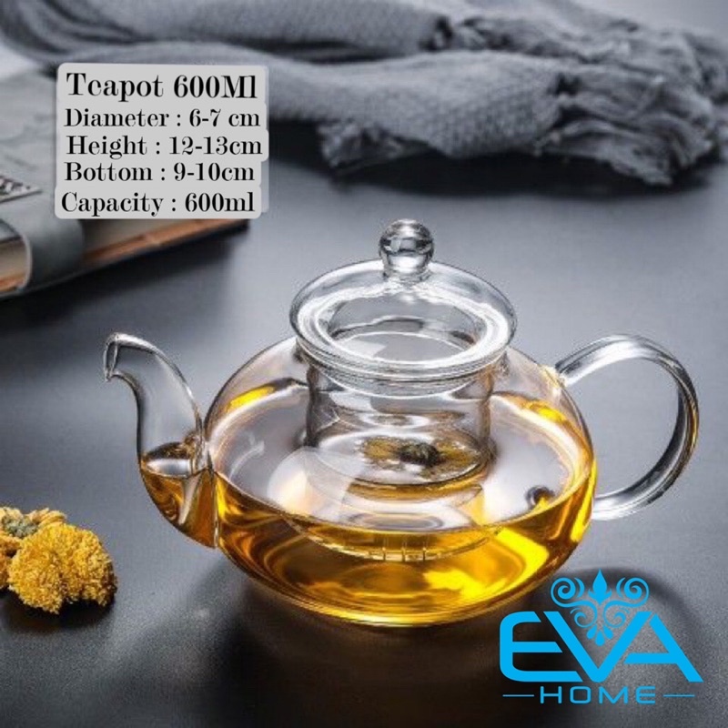 Bình Trà / Ấm Trà Thuỷ Tinh Chịu Nhiệt Kèm Lõi Lọc Trà Thuỷ Tinh 600 Ml Cao Cấp Sang Trong SP918