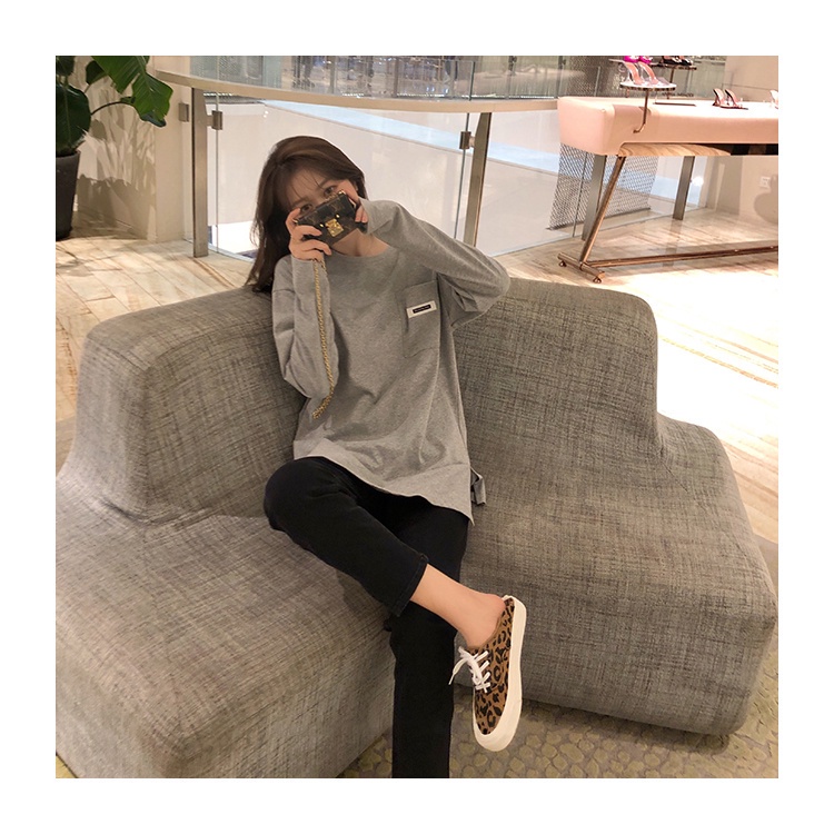 Áo thun tay dài cổ tròn màu sắc đơn giản trẻ trung phong cách hàn quốc