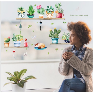 Decal dán tường, tranh dán tường xương rồng trang trí nhà cửa, quán cà phê hàng cao cấp - MyNa Mart