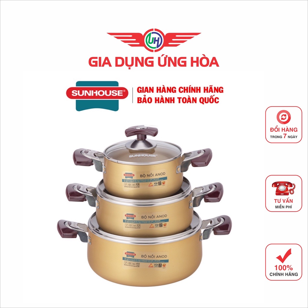 Bộ nồi Anod Sunhouse SH6634 chất liệu nhôm dùng bếp gas bếp hồng ngoại