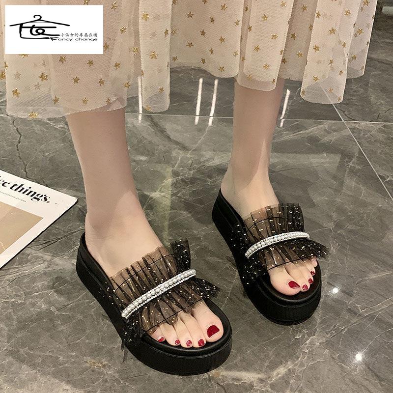 Dép Lê Phối Lông Đế Dày Thời Trang Mùa Hè Phong Cách Mới Dành Cho Nữ~2022