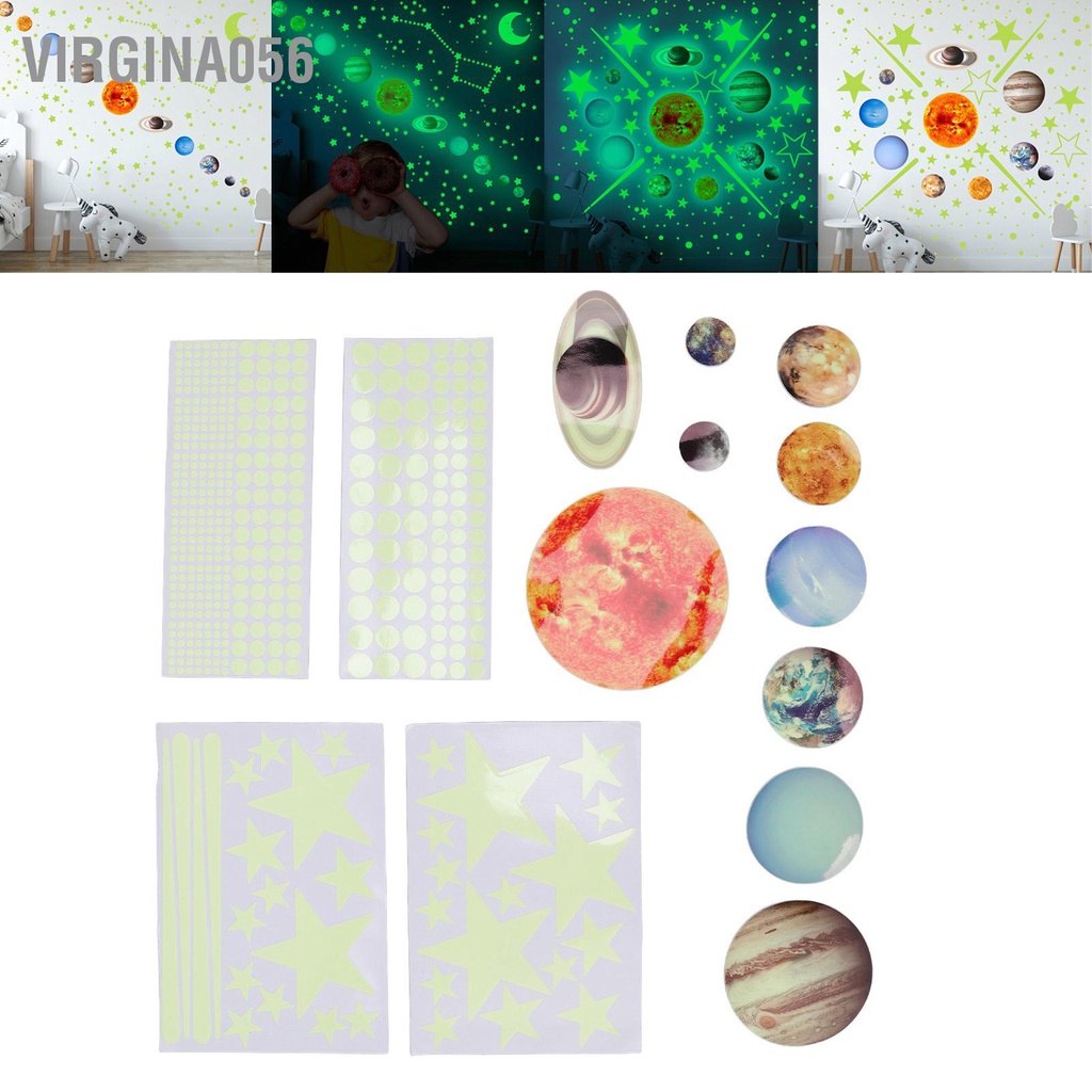 Virgina056 14 cái Hành Tinh Phát Sáng Dán Tường trong Hệ Mặt Trời Ngôi Sao Bóng Tối Decal cho Phòng Ngủ Trẻ Em Mẫu Giáo