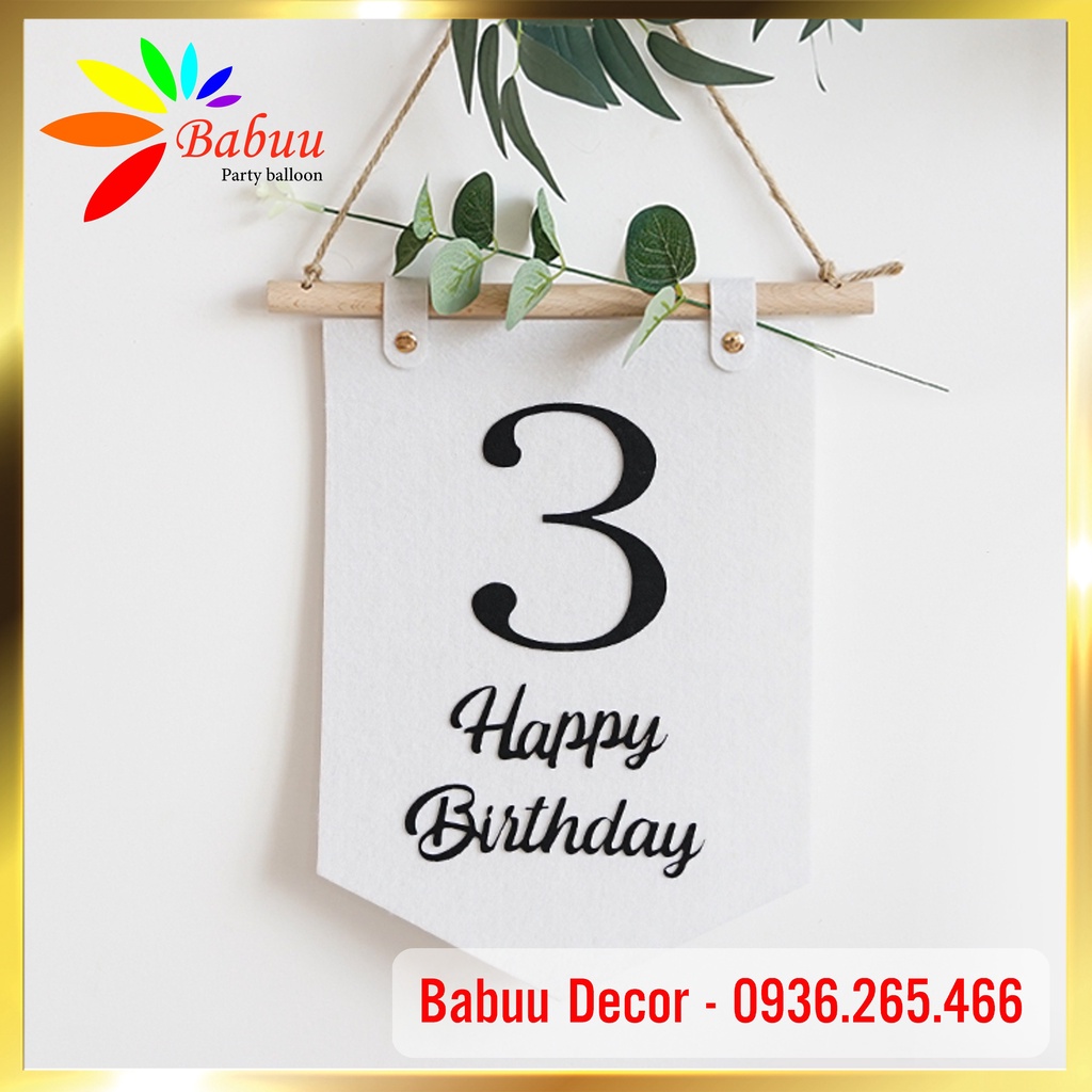 Cờ in số tuổi trang trí sinh nhật phong cách hàn quốc