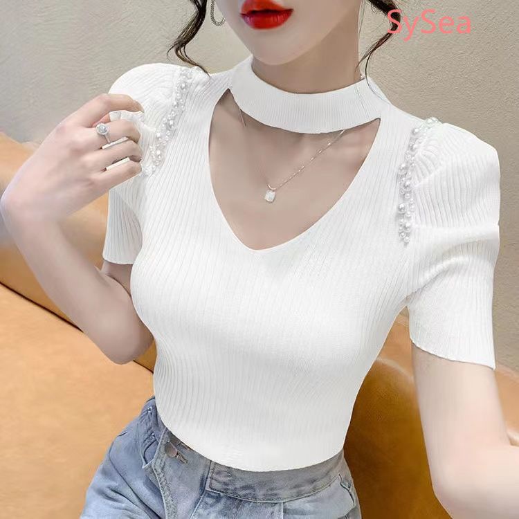 Áo Dệt Kim Cổ Chữ V Quyến Rũ Thời Trang Mùa Hè Cho Nữ