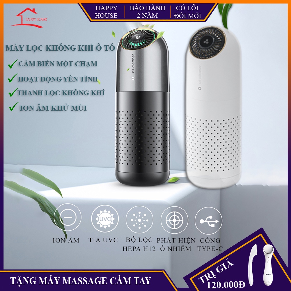 Máy lọc không khí ô tô khử mùi ion âm, lọc khói siêu tốc, khử mùi mạnh mẽ cảm biến một chạm Bảo hành 2 năm