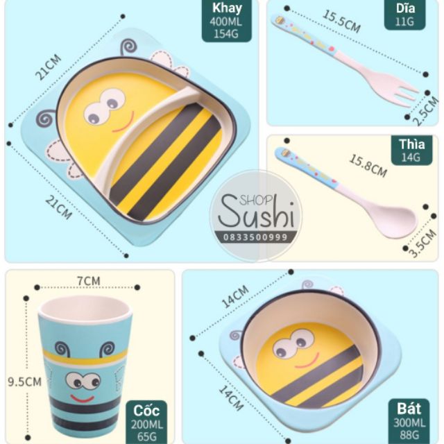 (FreeShip) Bộ bát ăn dặm sợi tre 5 món