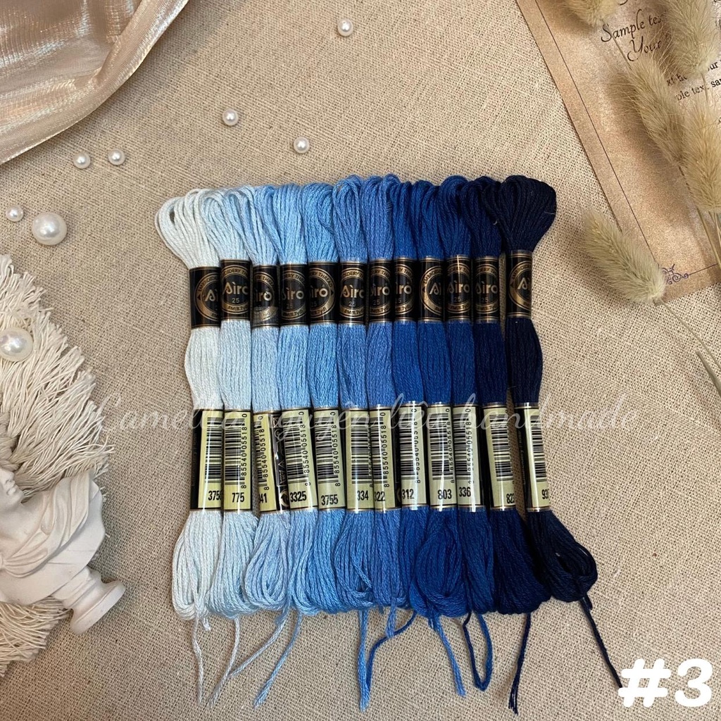 Set Chỉ Thêu Airo Tông Xanh Dương, Chỉ Thêu Cotton Chính Hãng Chất Lượng Giá Rẻ