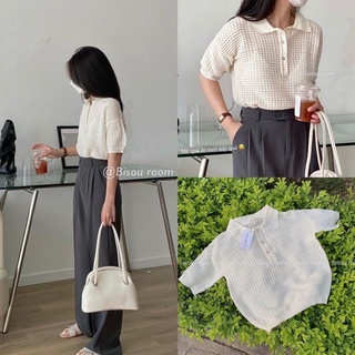 Áo len cổ bẻ trắng hàng QCCC