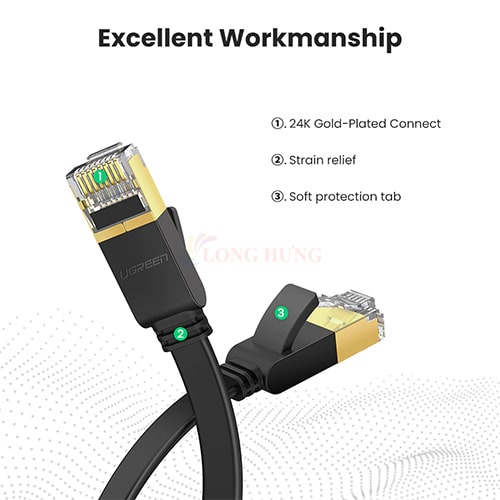 Cáp mạng dạng dẹt đen đúc sẵn Ugreen Cat7 STP Lan Cable Flat Design NW106 - Hàng chính hãng - Lõi đồng nguyên chất