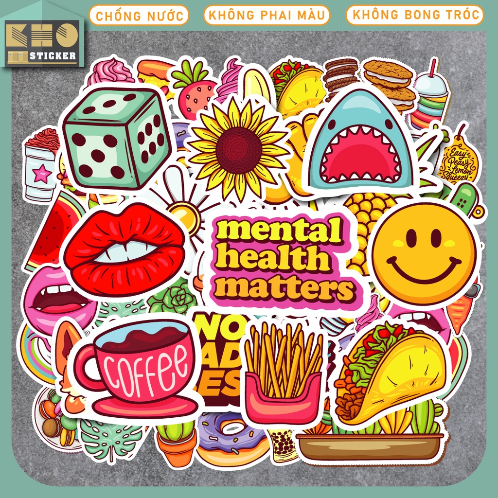 Combo 50 Sticker Mix Set 2 chống nước sticker dán laptop, điện thoại, đàn guitar, mũ bảo hiểm, vali. MSP: ST68