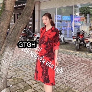 Váy bầu sơ mi dáng dài thời trang