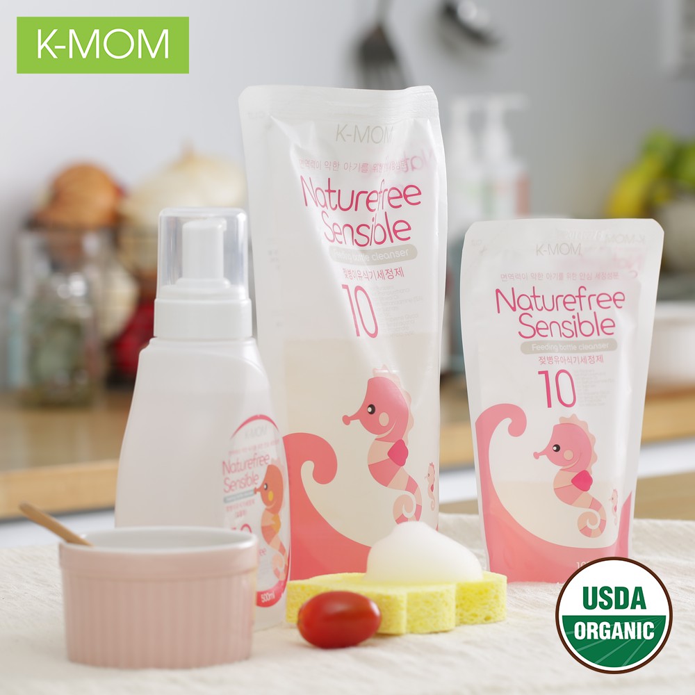 Nước rửa bình &amp; rau quả hữu cơ K-Mom Hàn Quốc dạng túi (500ml)