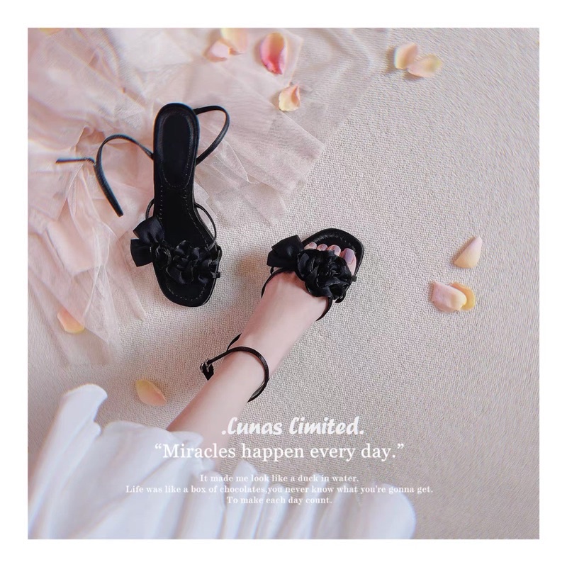 Sandal quai nơ ngang gót nhú fullbox hàng quảng châu cao cấp