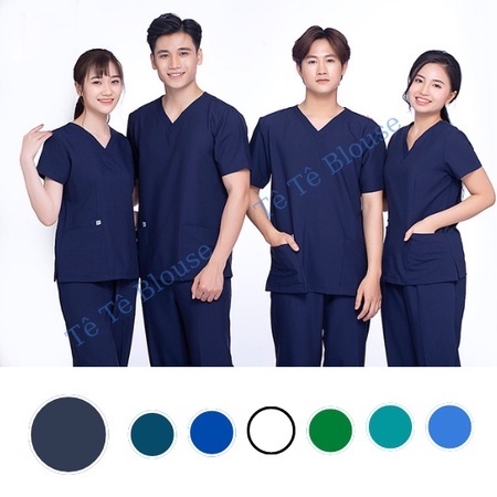 Bộ SCRUBS cổ tim phòng mổ, đồng phục phẫu thuật, Spa, phòng khám, Bác Sĩ, màu TÍM THAN, chất vải LON HÀN và vải Cao cấp