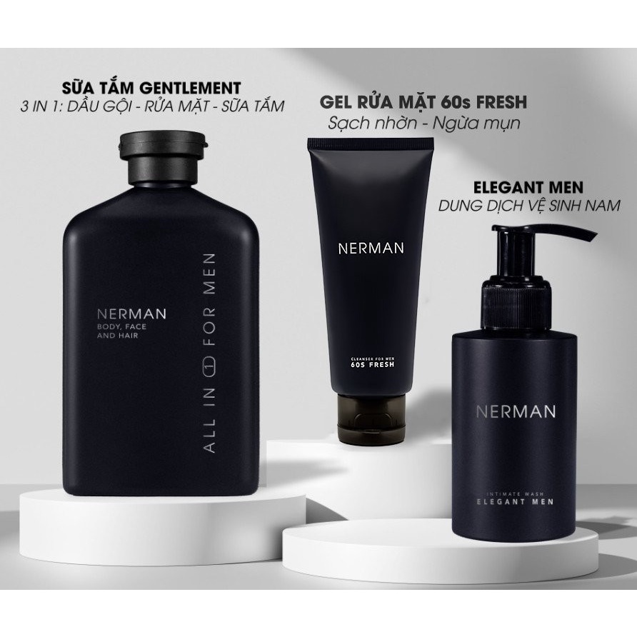 Combo Hoàn Hảo Sữa tắm gội hương nước hoa 350ml &amp; Gel rửa mặt 60S Fresh 100ml &amp; Dung dịch vệ sinh 100ml