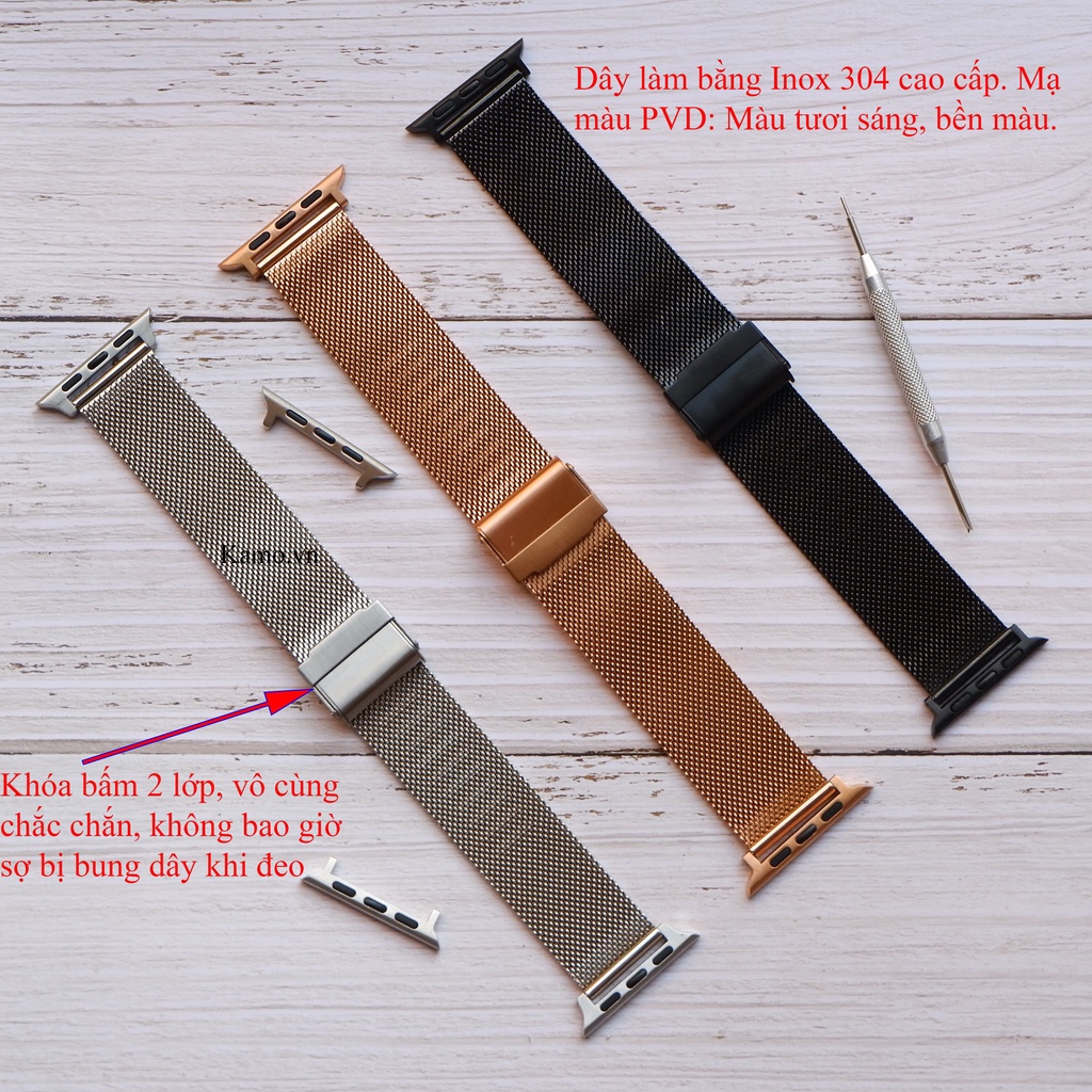 Dây đeo apple watch series 7 6 5 4 3 2 se, dây đồng hồ apple watch milanese inox- iwatch thông minh, 38mm 40mm 42mm 44mm