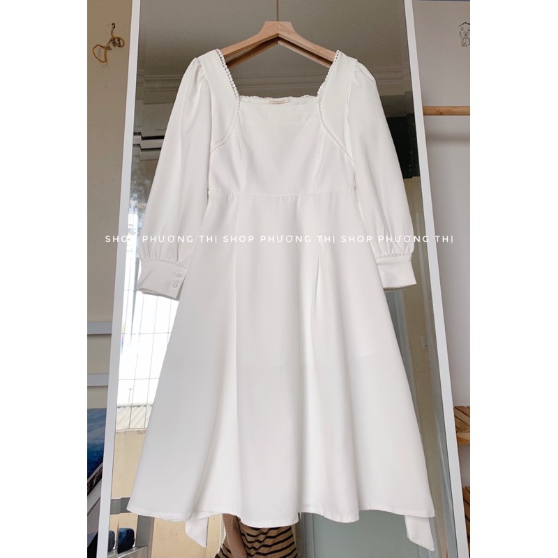 Váy trắng cổ vuông ren tay bồng siêu xinh 2812 (hàng sẵn) | BigBuy360 - bigbuy360.vn