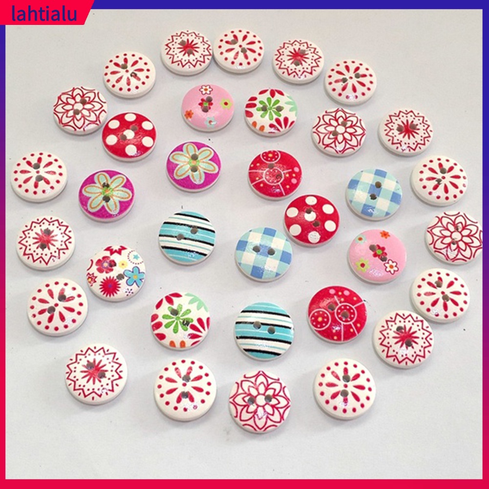 Bộ 100 Cúc Áo Gỗ In Hình Hoa Nhiều Màu Sắc DIY