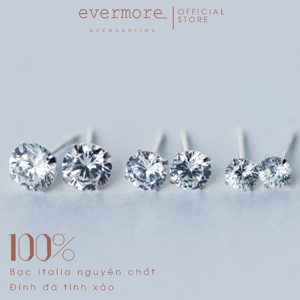 Bông tai bạc EVERMORE, khuyên tai đính đá tròn bạc ý 925, phong cách thanh lịch, minimalism - H032