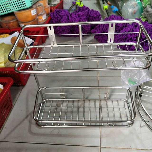 kệ gia vị 2 tầng, kệ nhà tắm 2 tầng treo tường 100% inox 304 loại 1