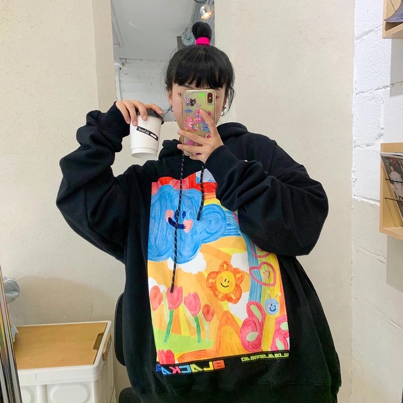 Hoodie mặt hình nghệ thuật 3 màu cực xinh