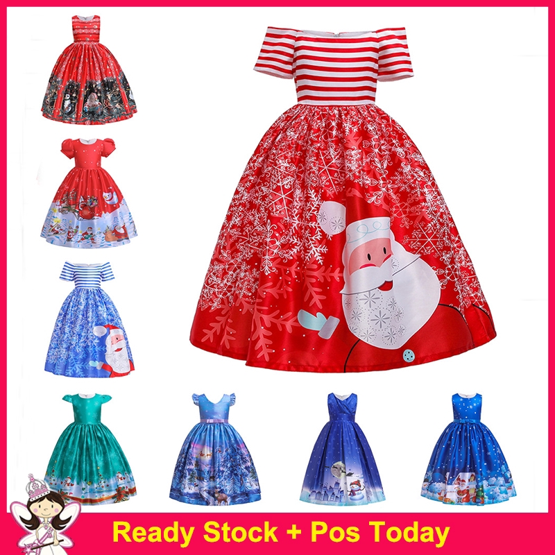Đầm họa tiết cây thông/ ông già Noel cho bé gái dự tiệc Giáng sinh/ năm mới