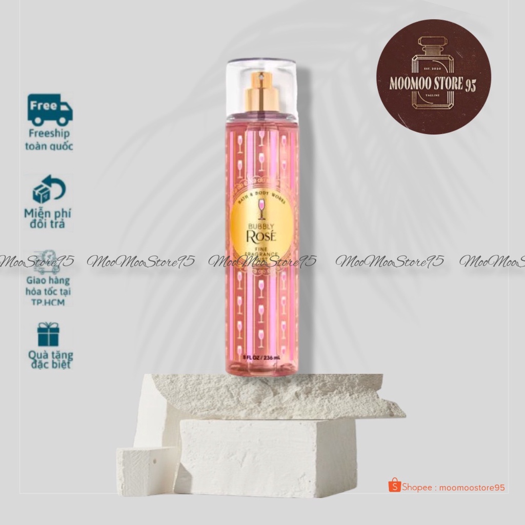 -𝐌𝐨𝐨𝐌𝐨𝐨- Xịt thơm toàn thân body mist khác Bath &amp; Body Works Bubbly Rose