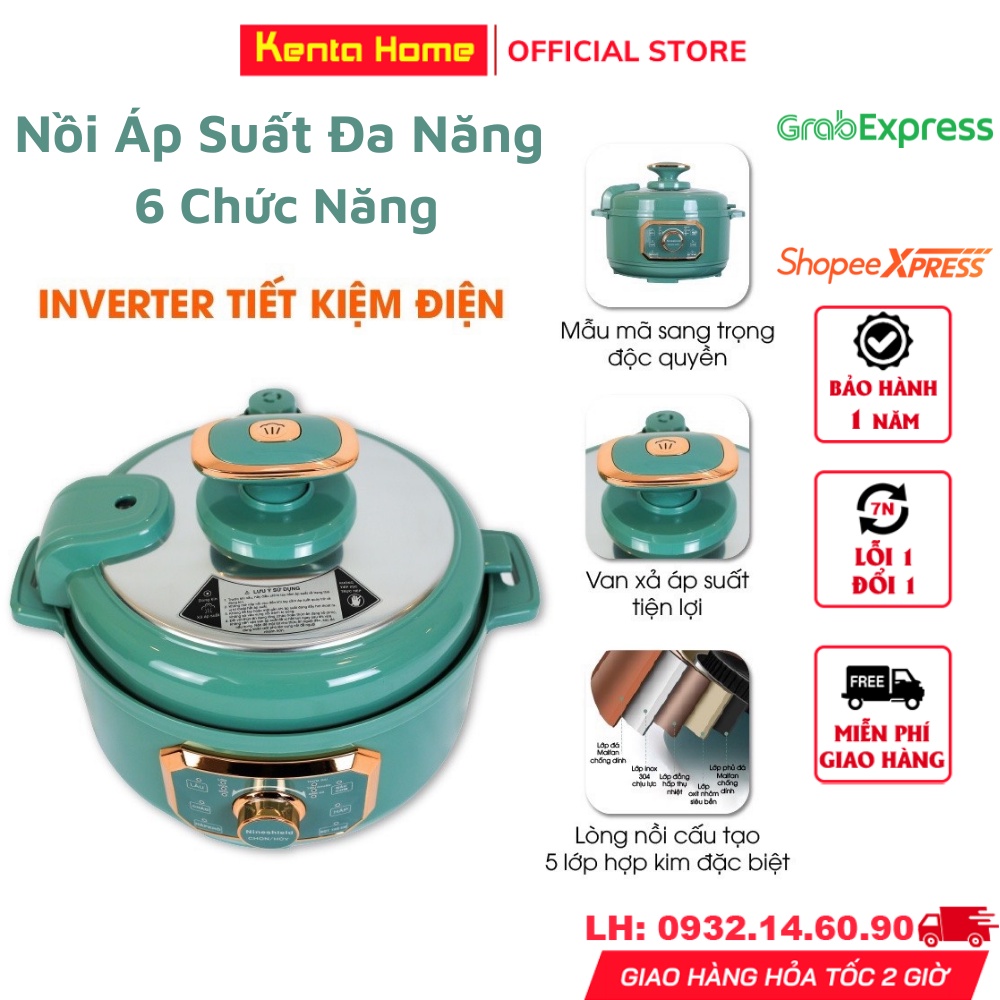 Nồi áp suất điện đa năng Nineshield chính hãng dung tích 4L, nấu lẩu, nấu cháo, nấu cơm, hầm xương, chiên xào, BH 1 Năm