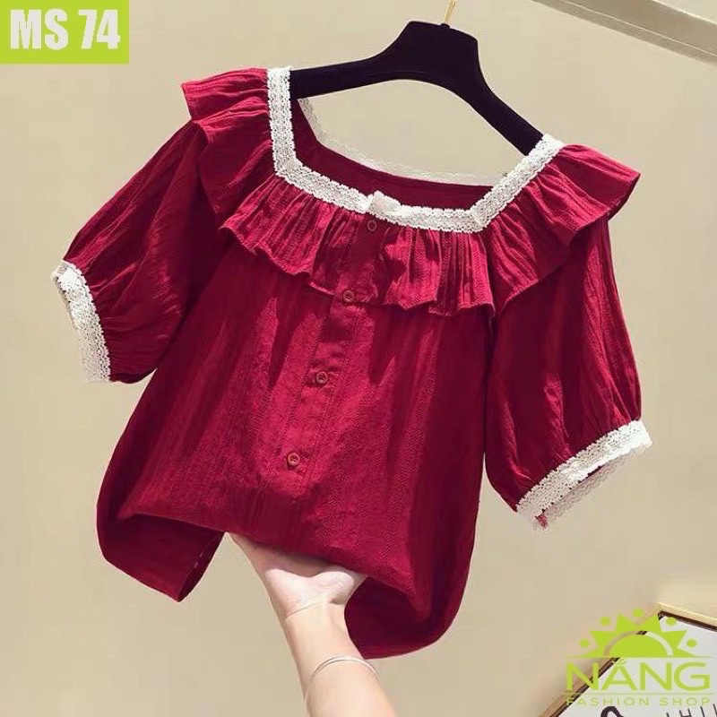 MS74 ÁO SƠ MI CÔNG SỞ NỮ CỔ VUÔNG VIỀN REN