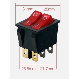 Công tắc đôi kcd8-212n 16a 250v ac 6 chân 2 trạng thái, màu đỏ có đèn kcd8