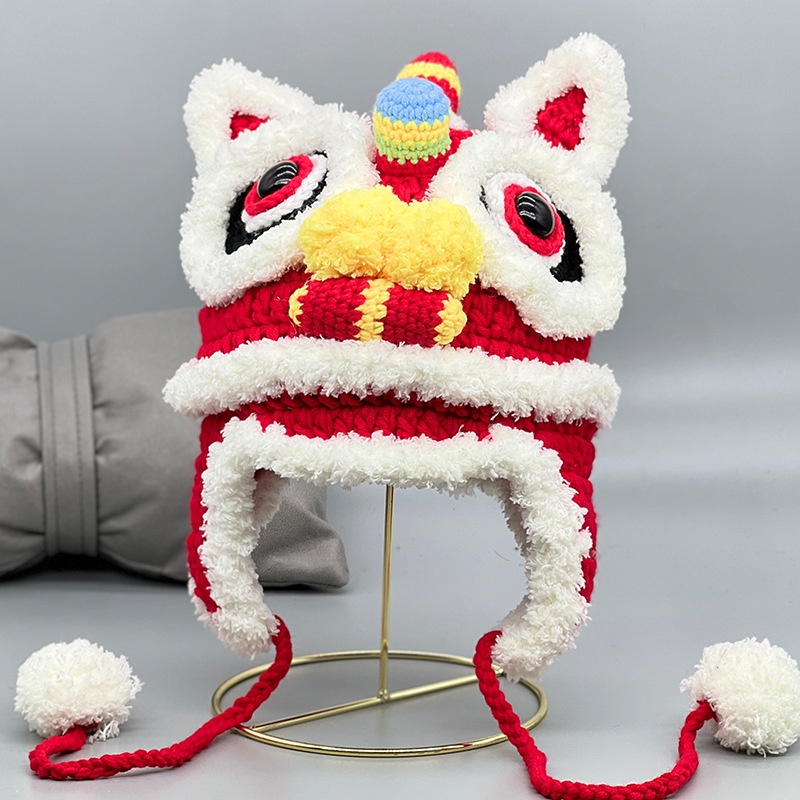 Mũ Len Dệt Kim Thủ Công Đính Quả Bông Hoạt Hình Bảo Vệ Tai Thời Trang Thu Đông Ấm Áp Cho Nữ