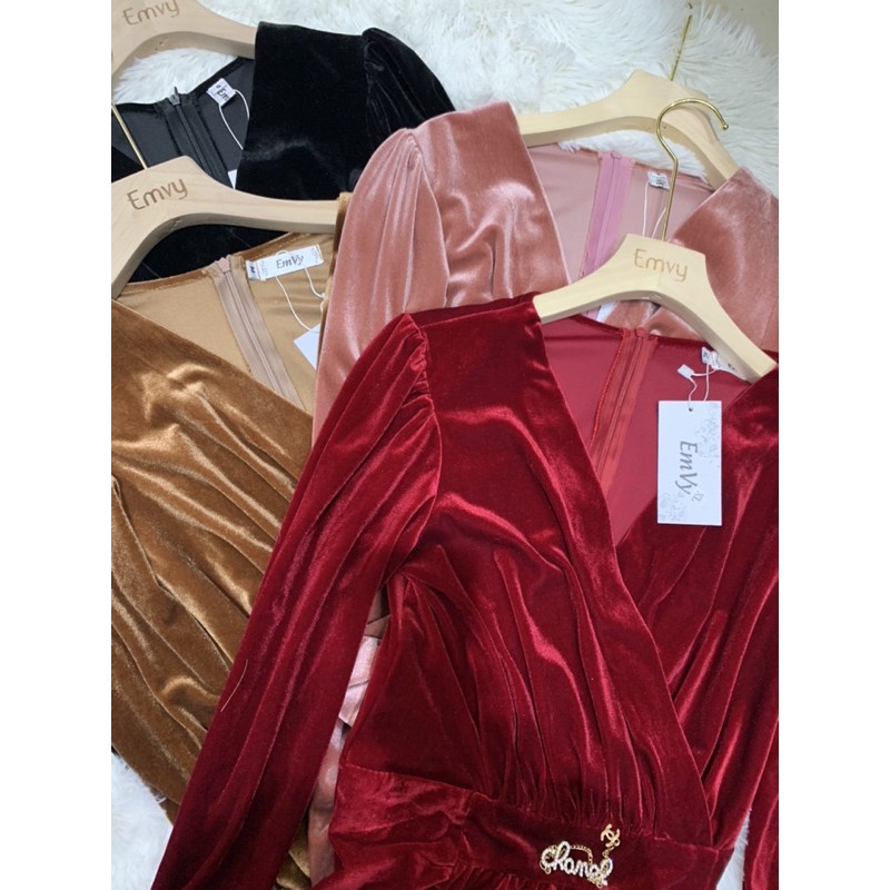 Đầm nhung dự tiệc cổ V tay dài Emvy - K16 | BigBuy360 - bigbuy360.vn