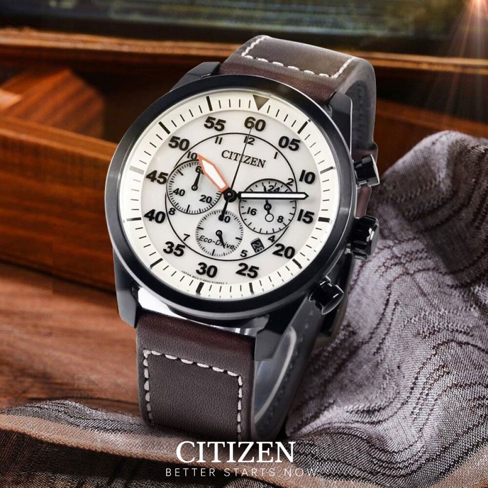 Đồng Hồ Citizen Nam Dây Da Eco-Drive CA4215-04W - Mặt Trắng (45mm)