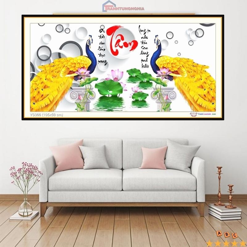 Tranh đính đá chữ tâm 1m05 x 50cm