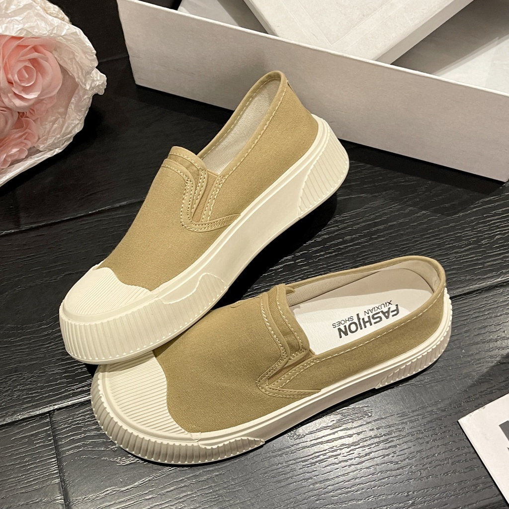 Giày Thể Thao Canvas Đế Cao Su Tăng Chiều Cao Màu Đen Phong Cách Hàn Quốc Thời Trang Cho Nữ