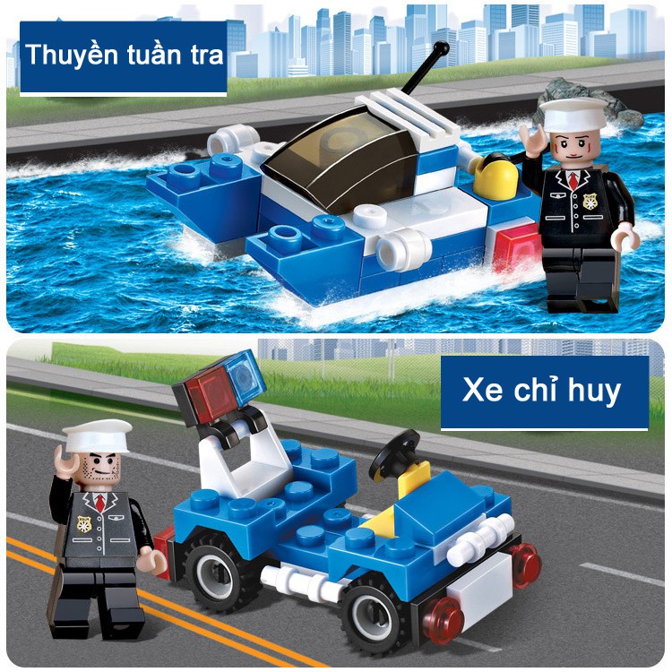 Bộ 8 kiểu đội cảnh sát xếp hình LEGO lắp ráp thông minh phát triển trí tuệ mảnh nhỏ 3-6 tuổi