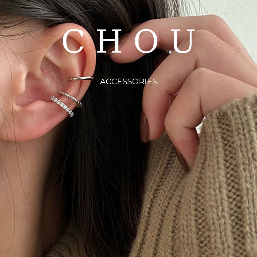 Set 3 Khuyên Kẹp Vành Tai Đính Đá | CHOU ACCESSORIES |